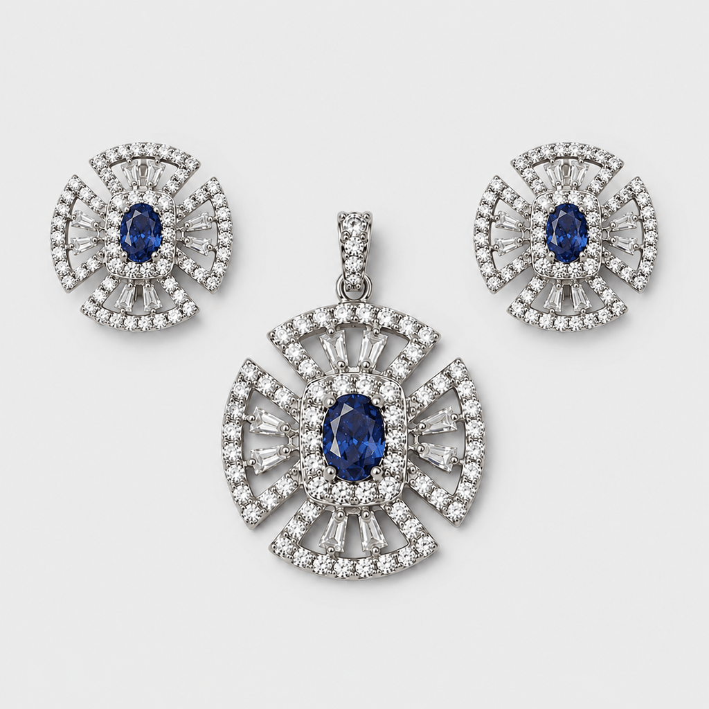 Sapphire Crest Set - Monis Anas Jewellers