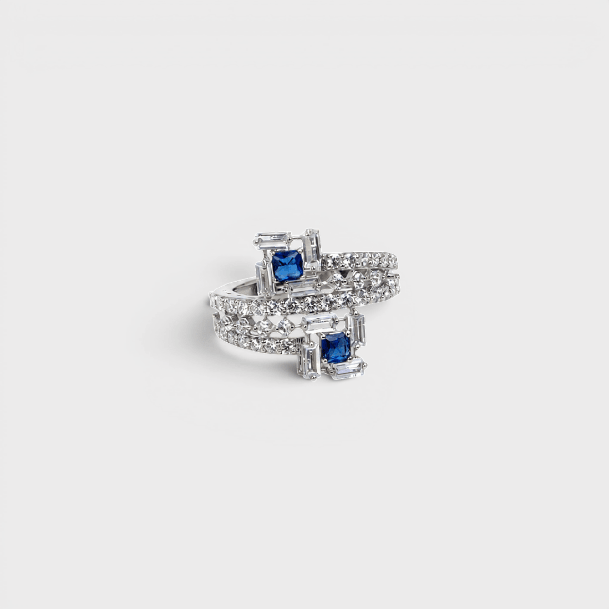 Sapphire Deco Bypass Ring in 925 sterling silver - Monis Anas Jewellers, Karachi