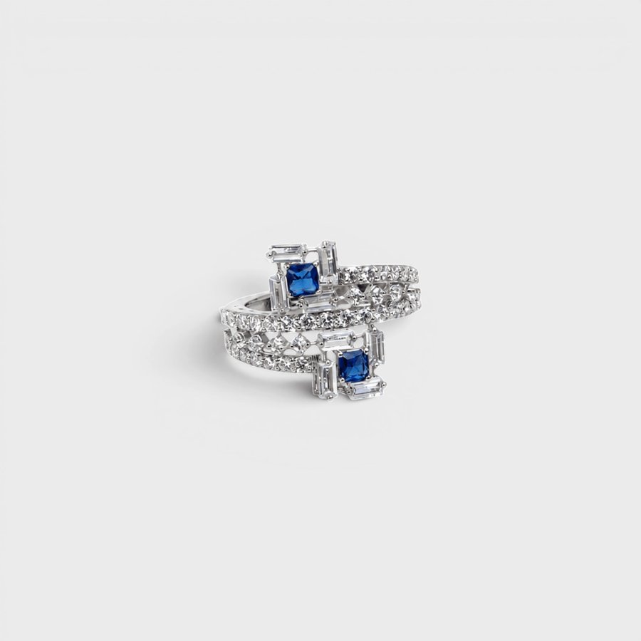 Sapphire Deco Bypass Ring in 925 sterling silver - Monis Anas Jewellers, Karachi