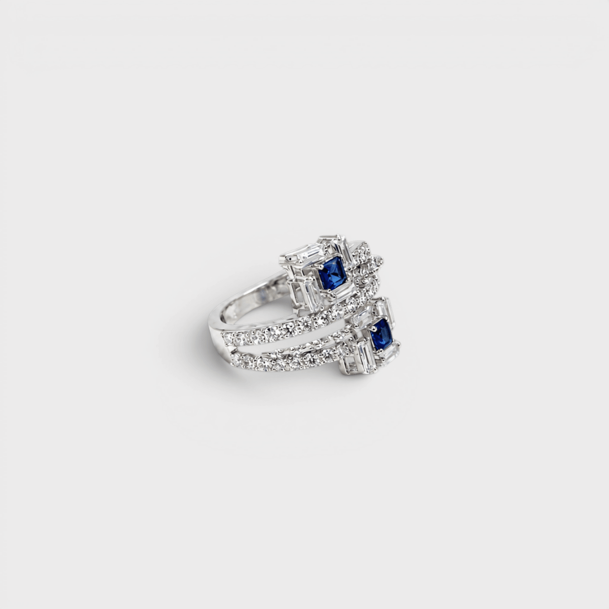 Sapphire Deco Bypass Ring - Monis Anas Jewellers
