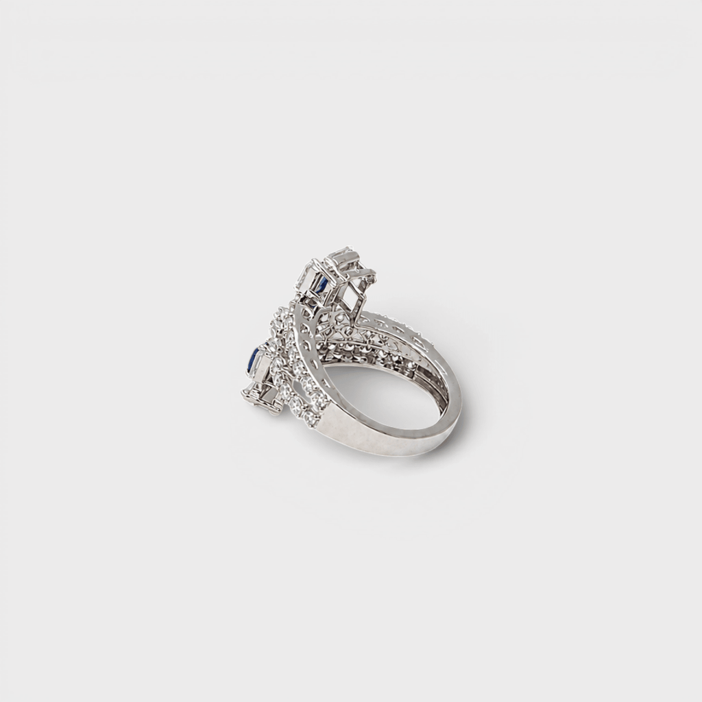 Sapphire Deco Bypass Ring - Monis Anas Jewellers