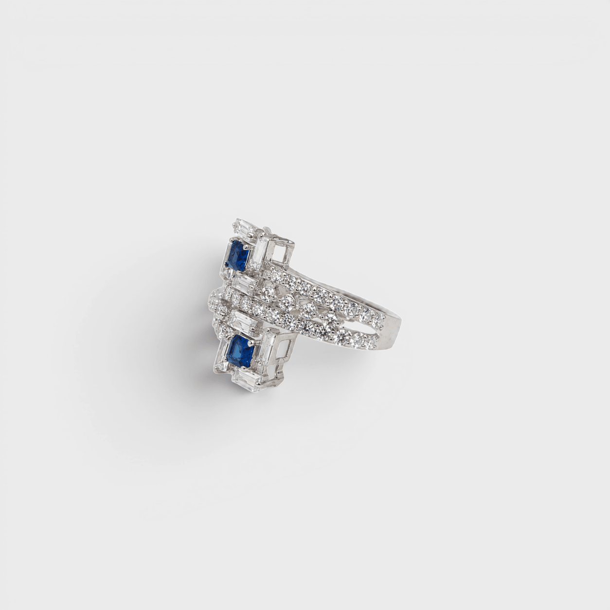 Sapphire Deco Bypass Ring - Monis Anas Jewellers