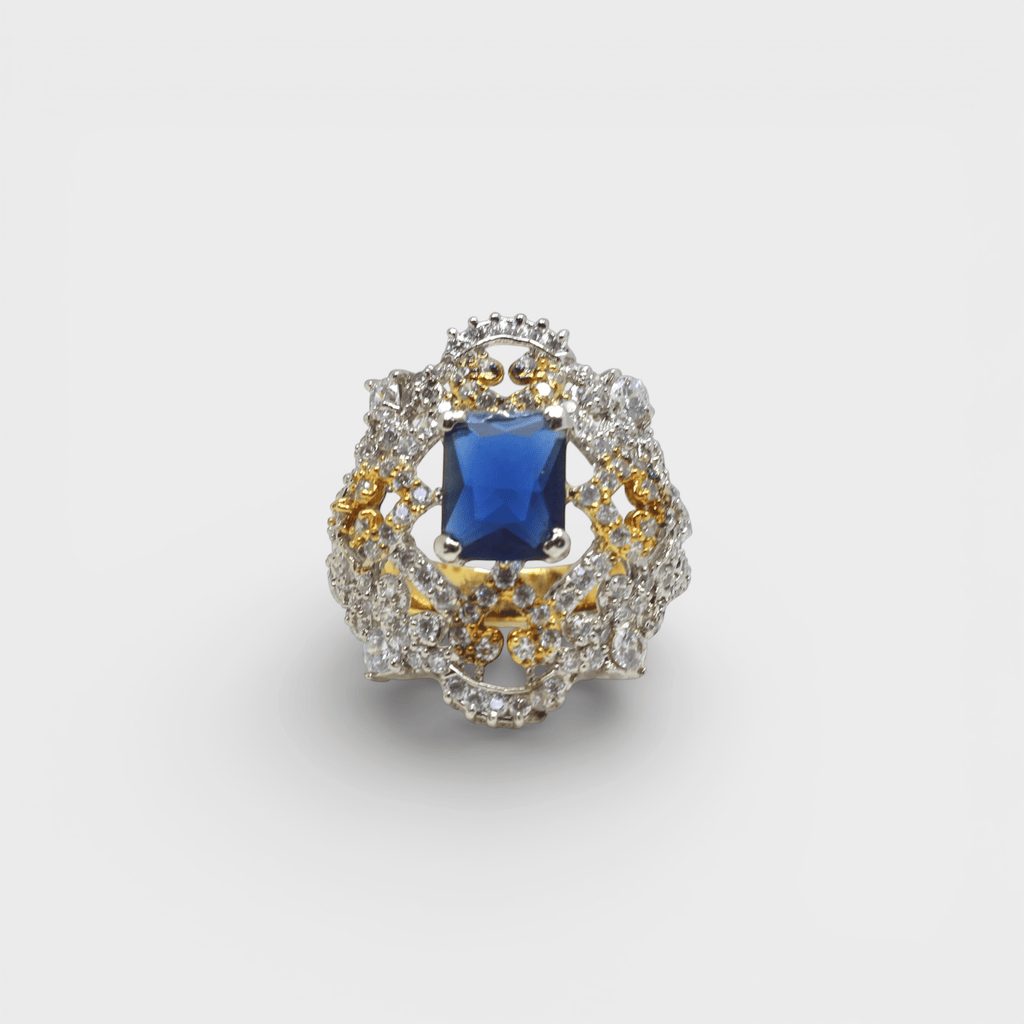 Sapphire Fleur - de - Lis Halo Ring - Monis Anas Jewellers