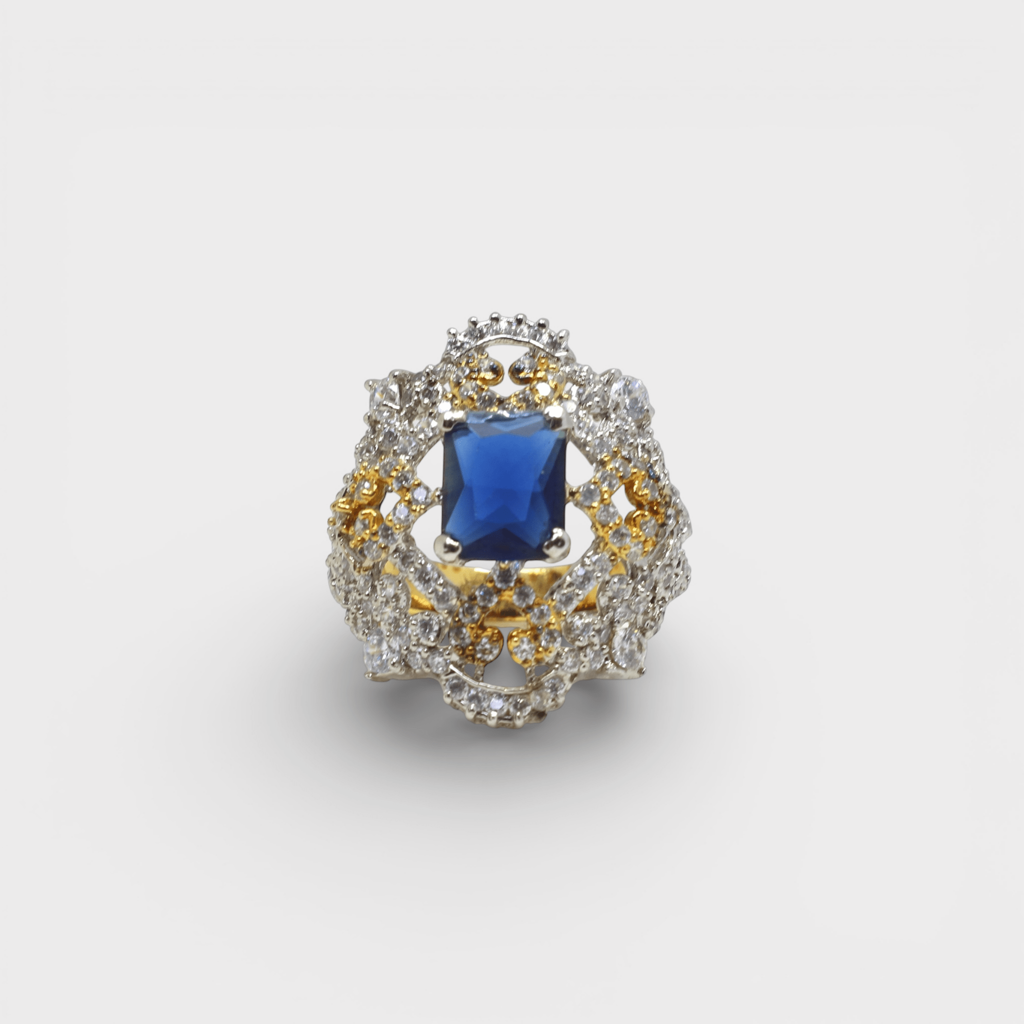 Sapphire Fleur - de - Lis Halo Ring - Monis Anas Jewellers