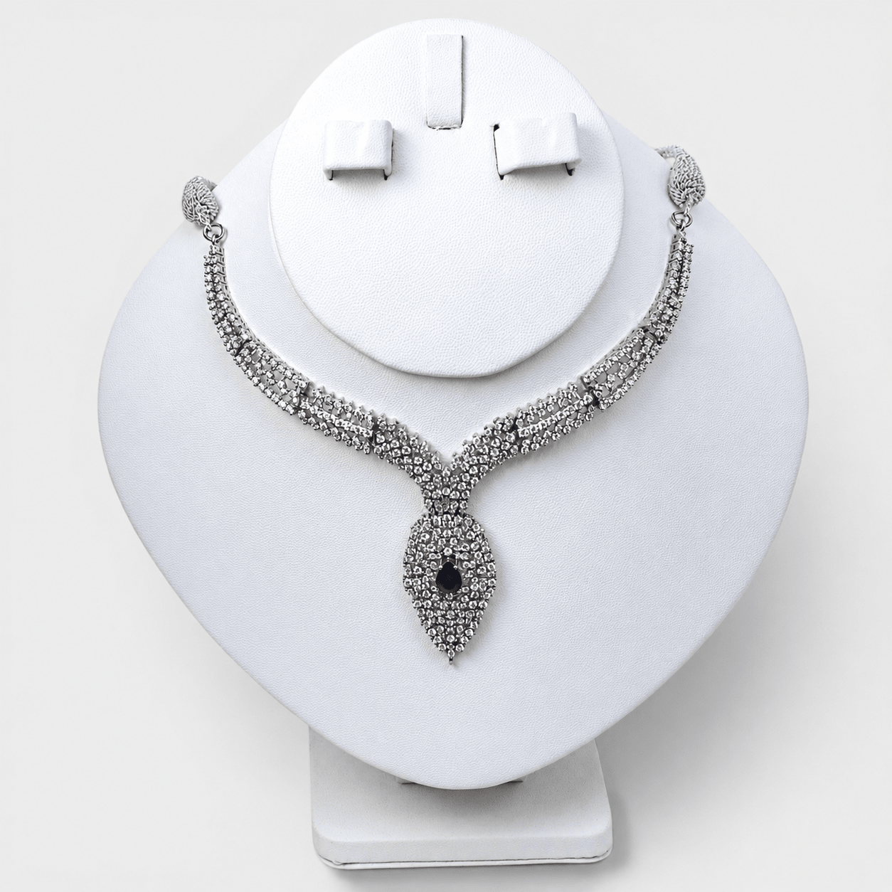 Sapphire Leaf Bridal Necklace & Earring Set - Monis Anas Jewellers