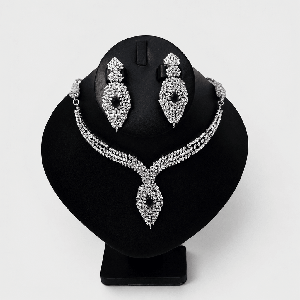 Sapphire Leaf Bridal Necklace & Earring Set - Monis Anas Jewellers