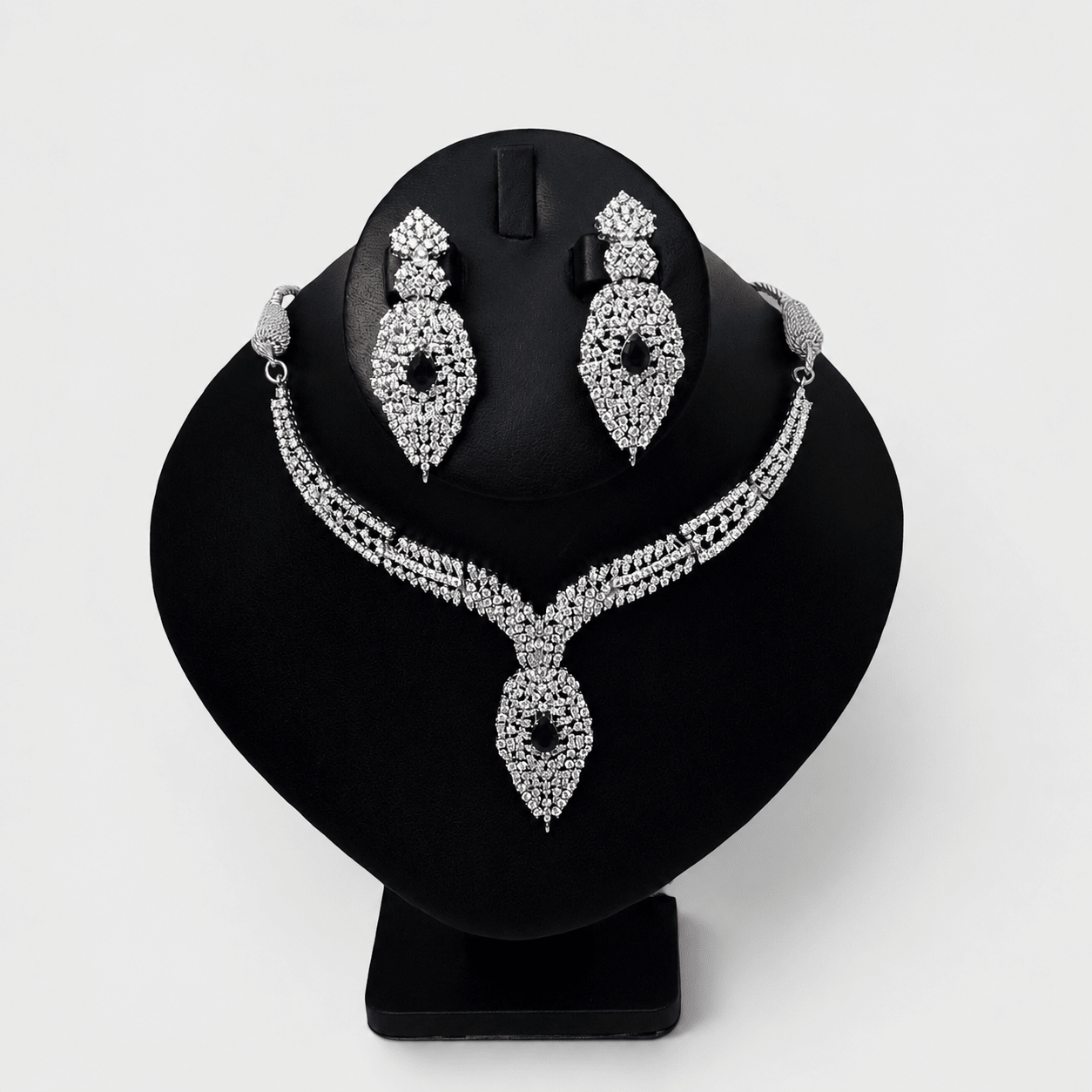 Sapphire Leaf Bridal Necklace & Earring Set - Monis Anas Jewellers