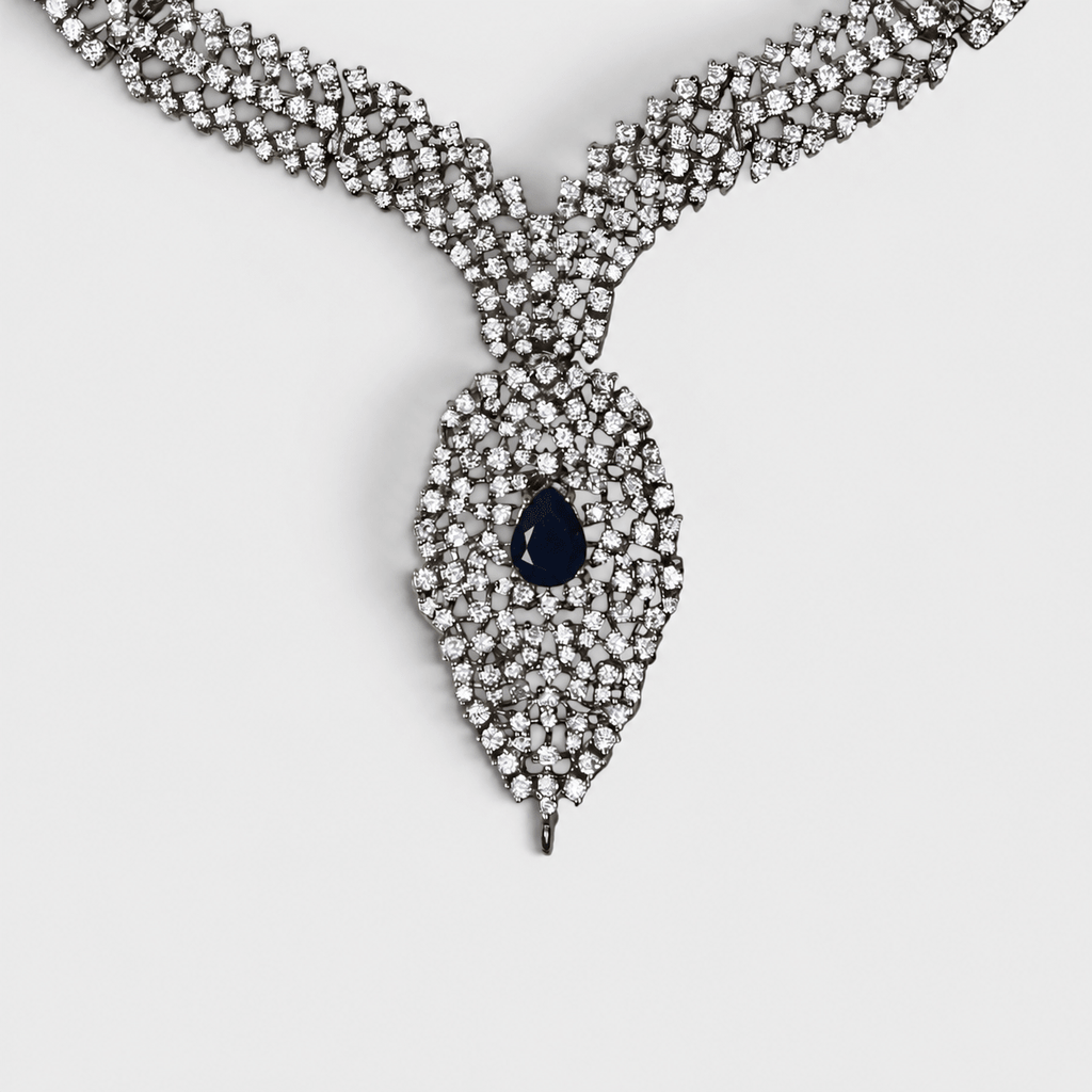Sapphire Leaf Bridal Necklace & Earring Set - Monis Anas Jewellers