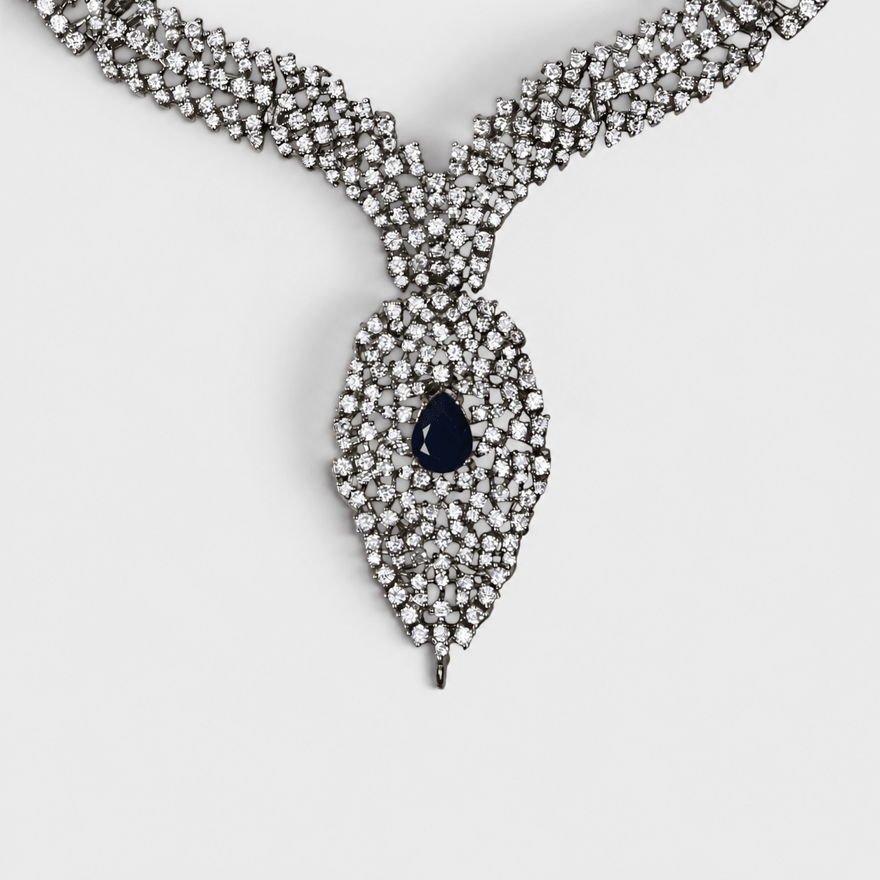 Sapphire Leaf Bridal Necklace & Earring Set - Monis Anas Jewellers