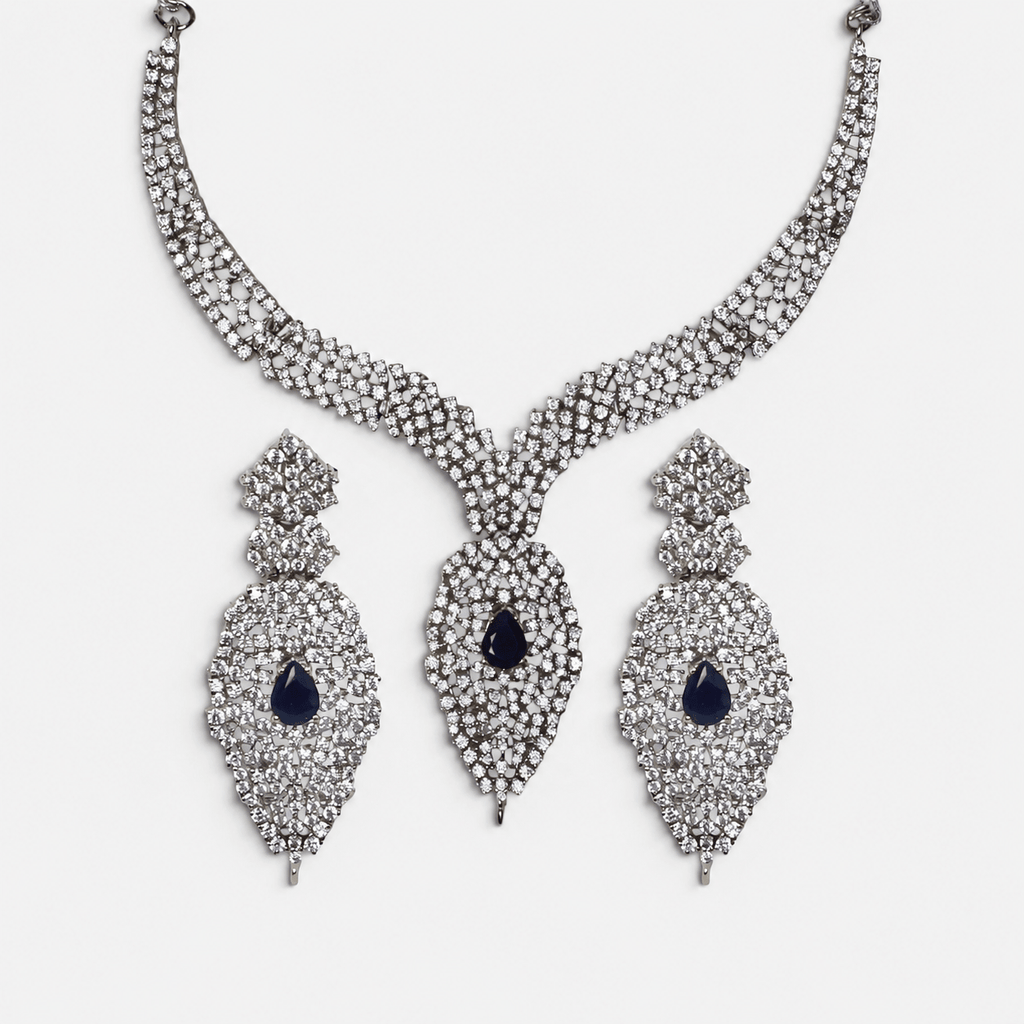 Sapphire Leaf Bridal Necklace & Earring Set - Monis Anas Jewellers