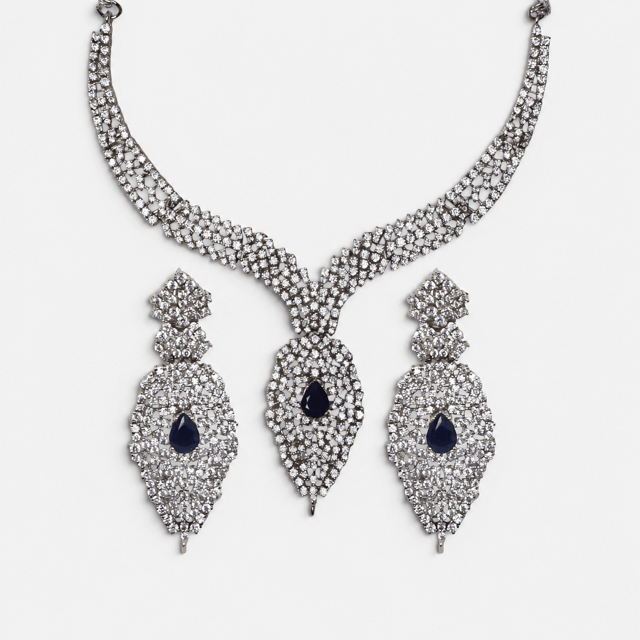Sapphire Leaf Bridal Necklace & Earring Set - Monis Anas Jewellers