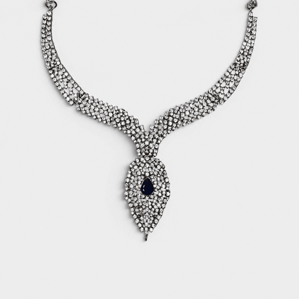 Sapphire Leaf Bridal Necklace & Earring Set - Monis Anas Jewellers