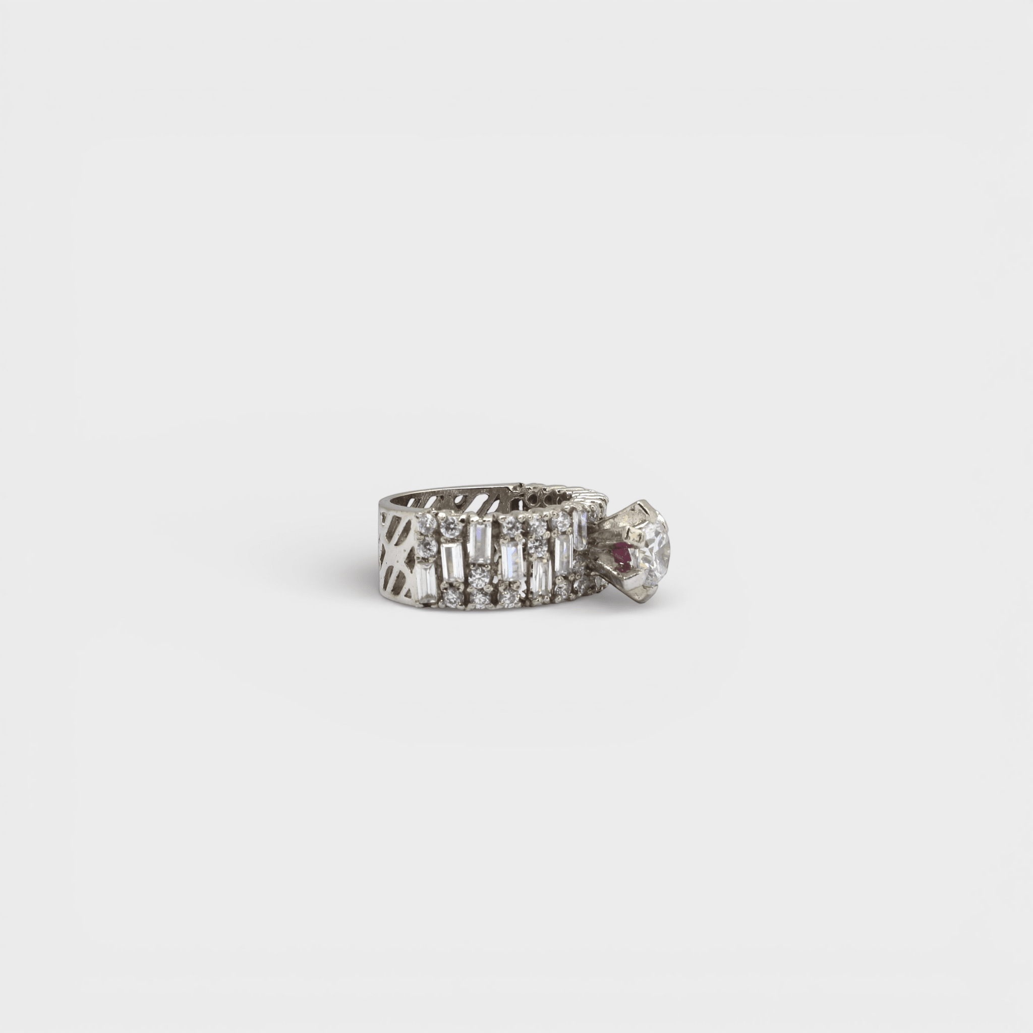 White Sapphire Wide Baguette Band Ring - Monis Anas Jewellers