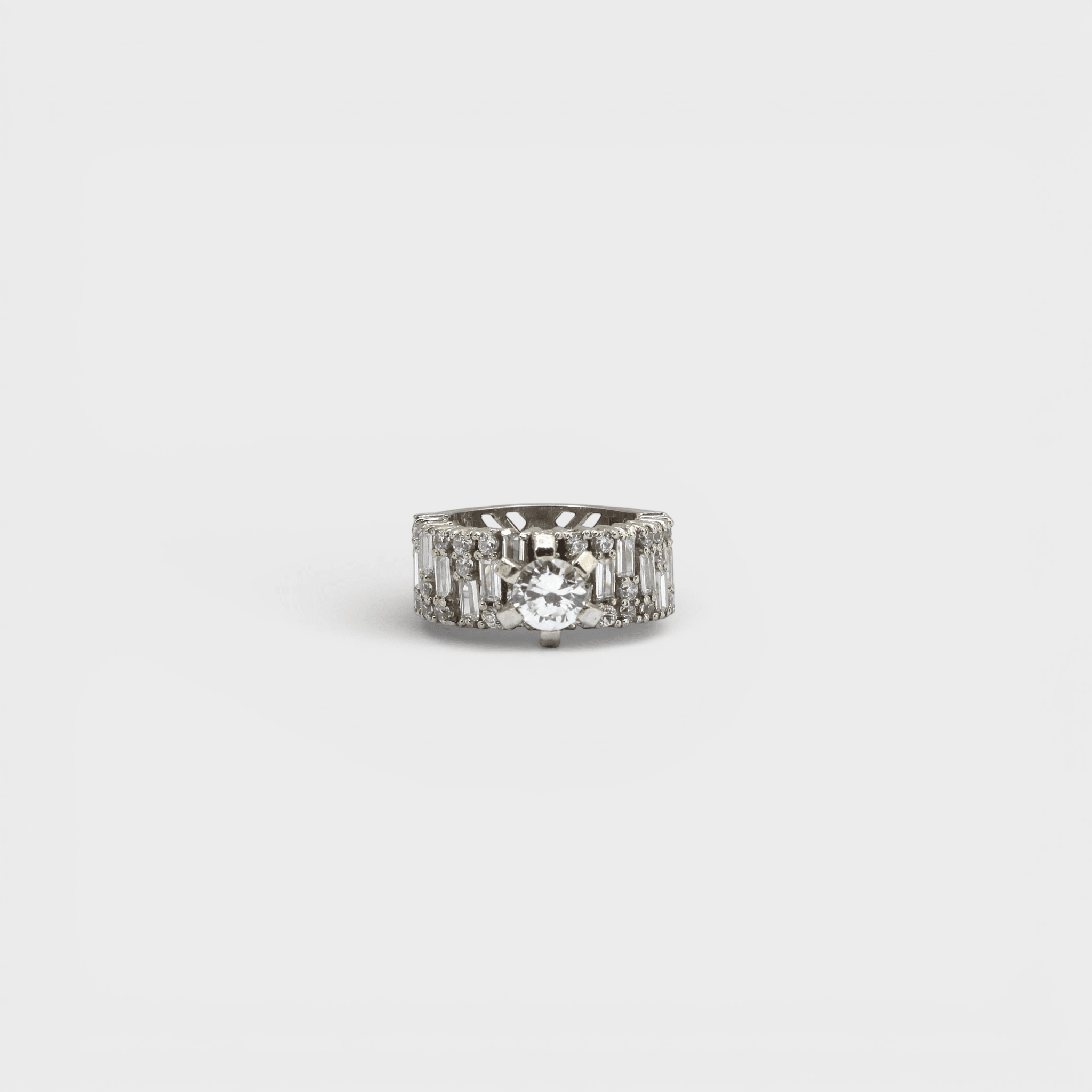 White Sapphire Wide Baguette Band Ring - Monis Anas Jewellers