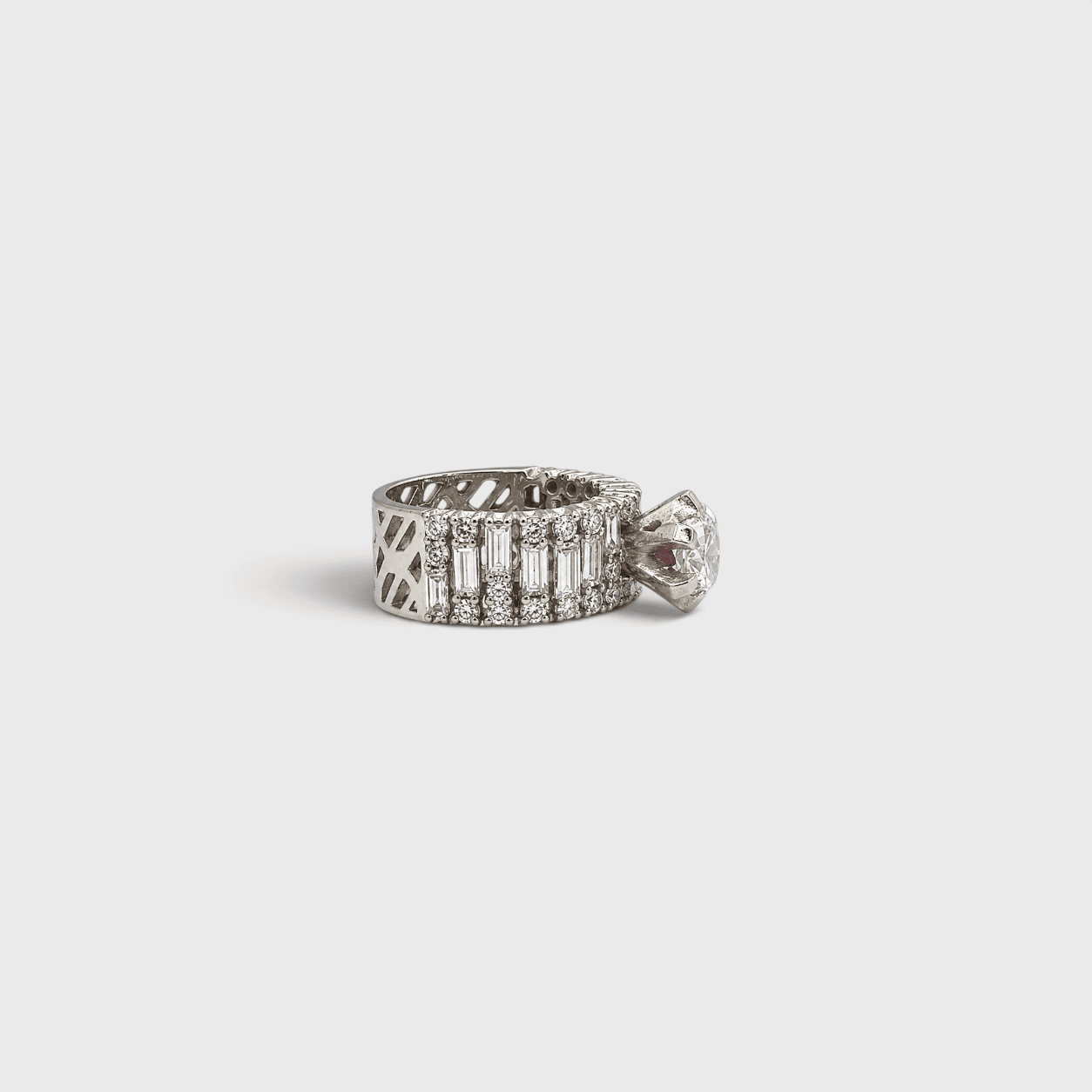 White Sapphire Wide Baguette Band Ring - Monis Anas Jewellers