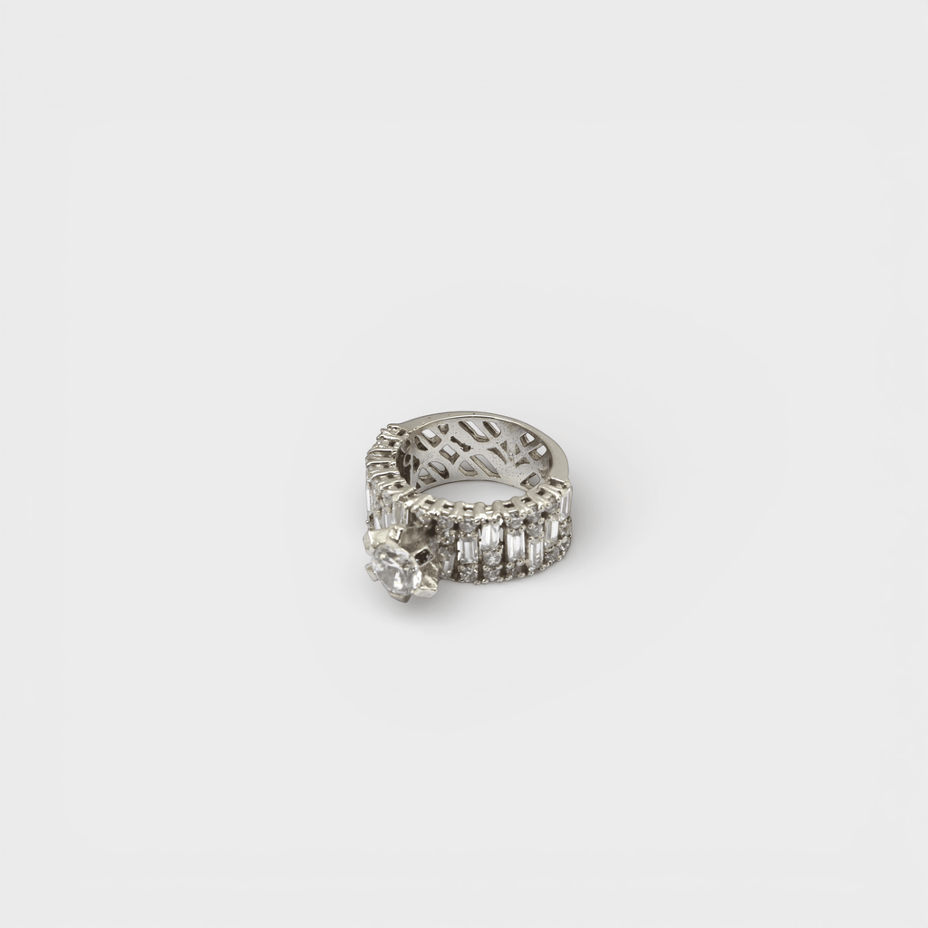 White Sapphire Wide Baguette Band Ring - Monis Anas Jewellers