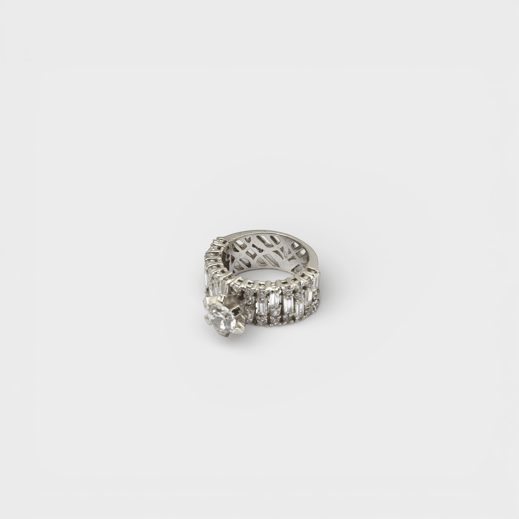White Sapphire Wide Baguette Band Ring - Monis Anas Jewellers