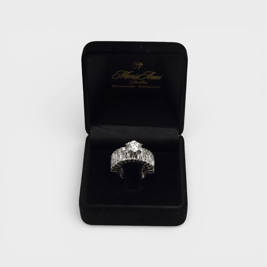 White Sapphire Wide Baguette Band Ring - Monis Anas Jewellers