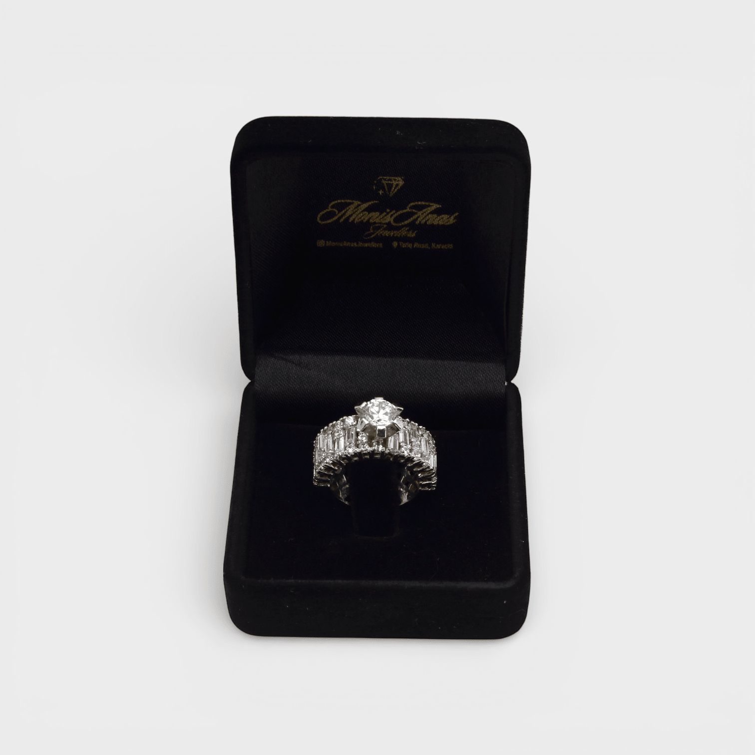White Sapphire Wide Baguette Band Ring - Monis Anas Jewellers