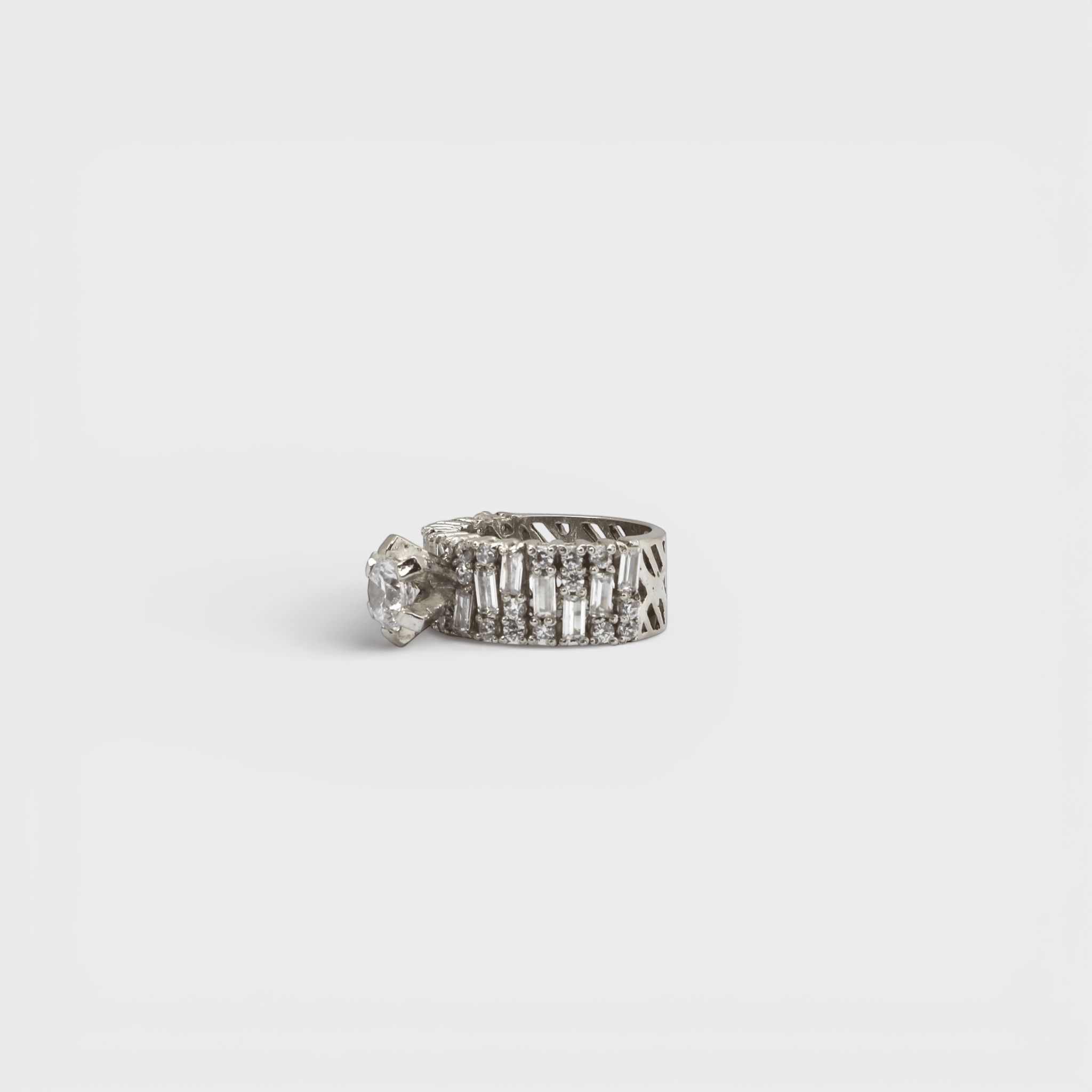 White Sapphire Wide Baguette Band Ring - Monis Anas Jewellers