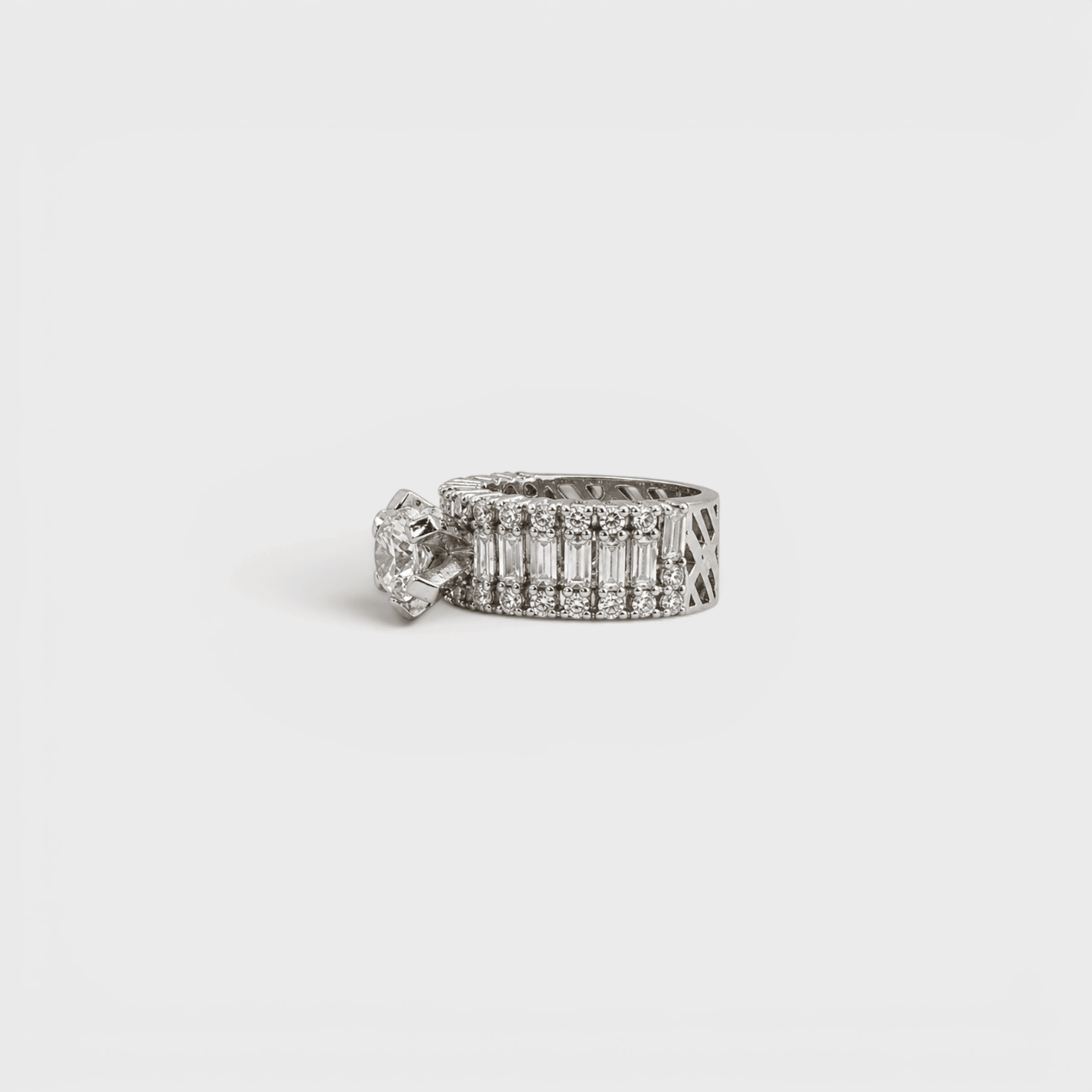 White Sapphire Wide Baguette Band Ring - Monis Anas Jewellers