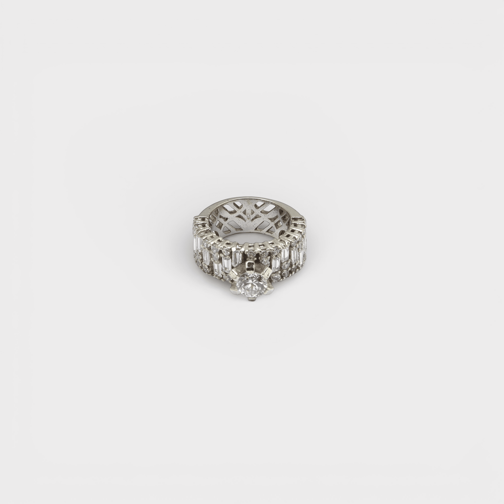White Sapphire Wide Baguette Band Ring - Monis Anas Jewellers