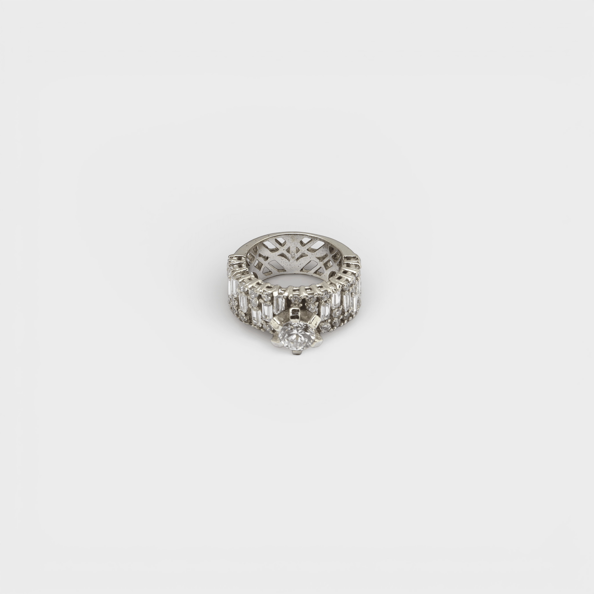 White Sapphire Wide Baguette Band Ring - Monis Anas Jewellers