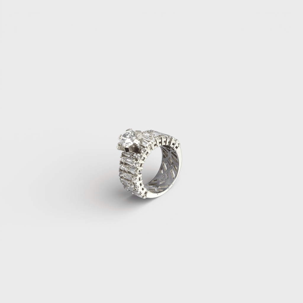 White Sapphire Wide Baguette Band Ring - Monis Anas Jewellers