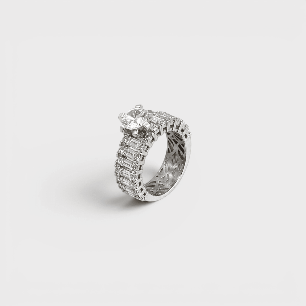 White Sapphire Wide Baguette Band Ring - Monis Anas Jewellers