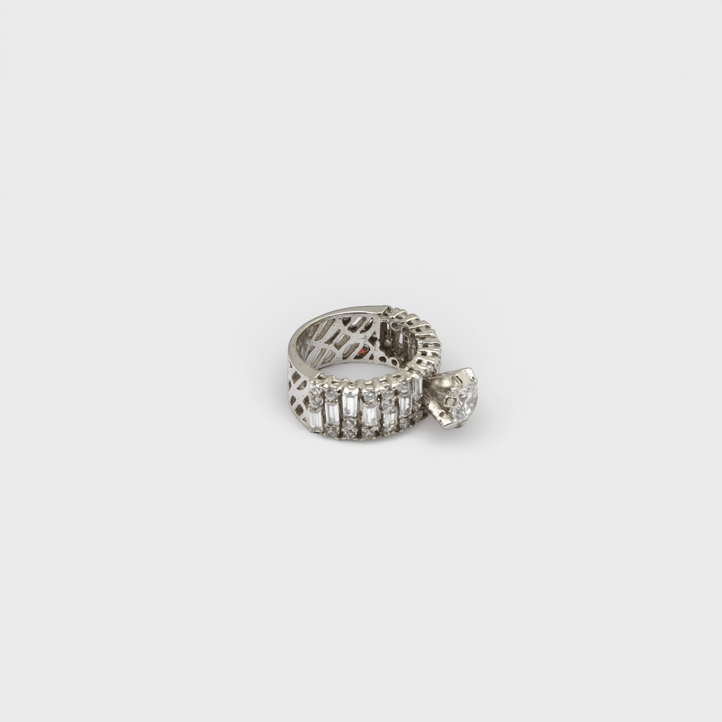 White Sapphire Wide Baguette Band Ring - Monis Anas Jewellers